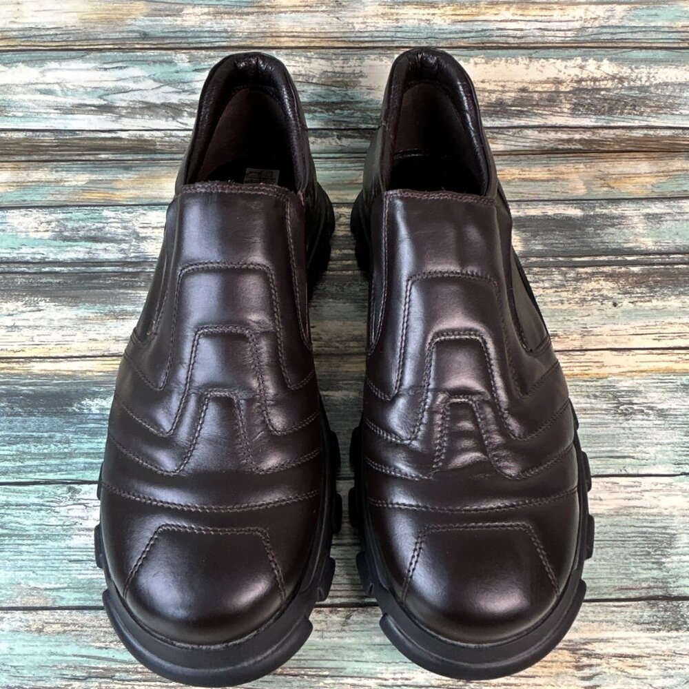 San Marina Mens 10-10.5 Loafer Slip On Comfort Casual Quilted Brown Leather Shoe